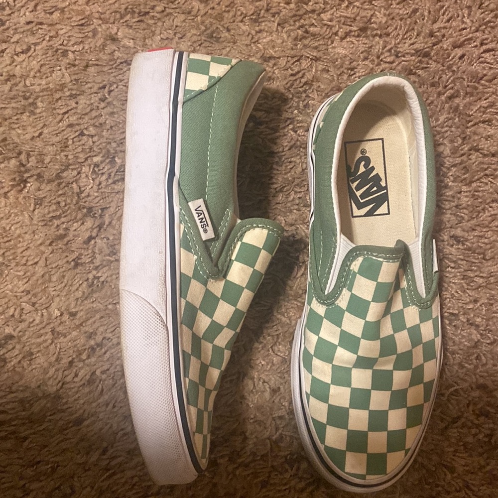 Vans checkered slip on green